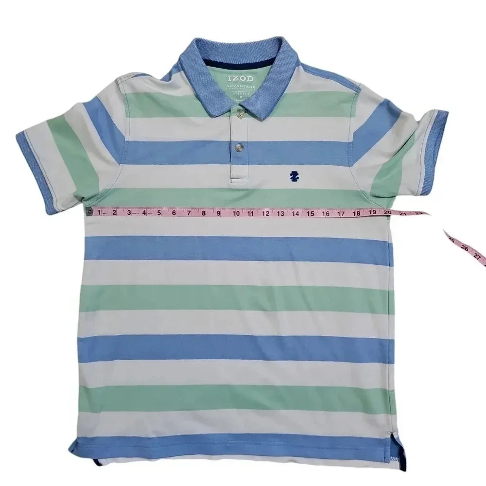 IZOD Advantage Performance Striped Polo Men Medium Blue Green Preppy Golf Y2K - Picture 5 of 7